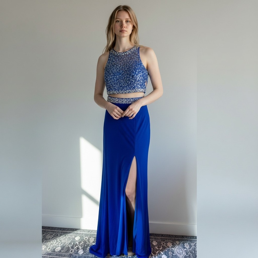 Intrigue by Blush Royal Blue 2‎ Piece Beaded Prom Dress Gown Size 4 Style 141